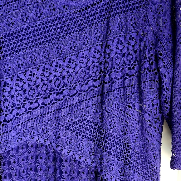 JM Collection Women's M Dark Purple Lace W Liner & 3/4 length Lace Sleeves - Picture 2 of 9